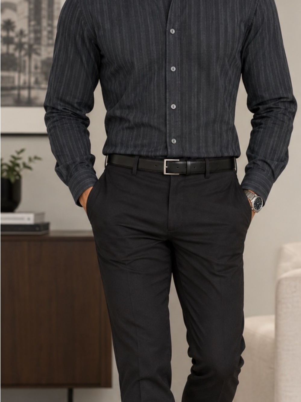 Calvin Klein Charcoal Pinstripe Dress Shirt